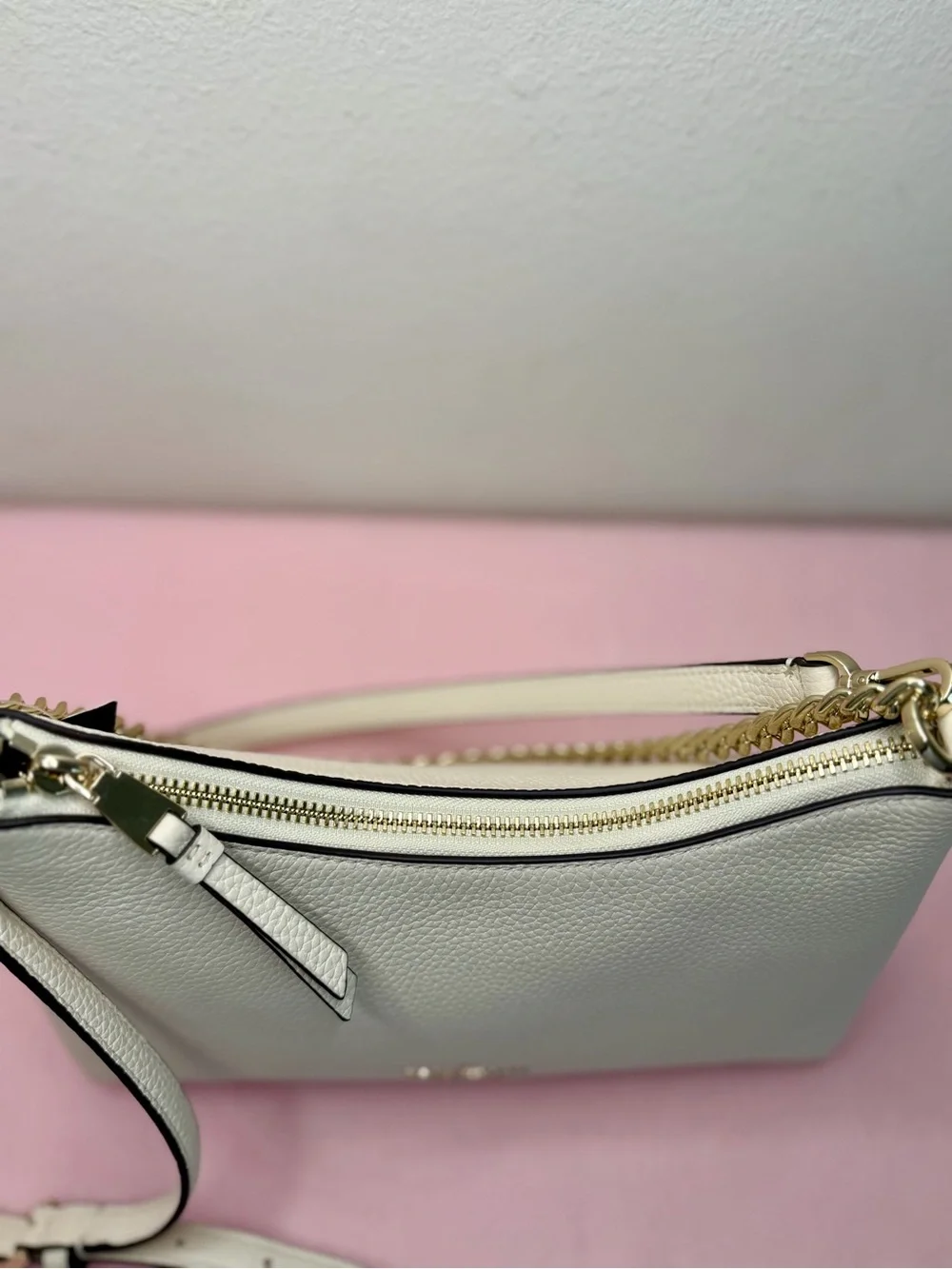 kate spade Cream Leather Shoulder Bag with Gold Chain